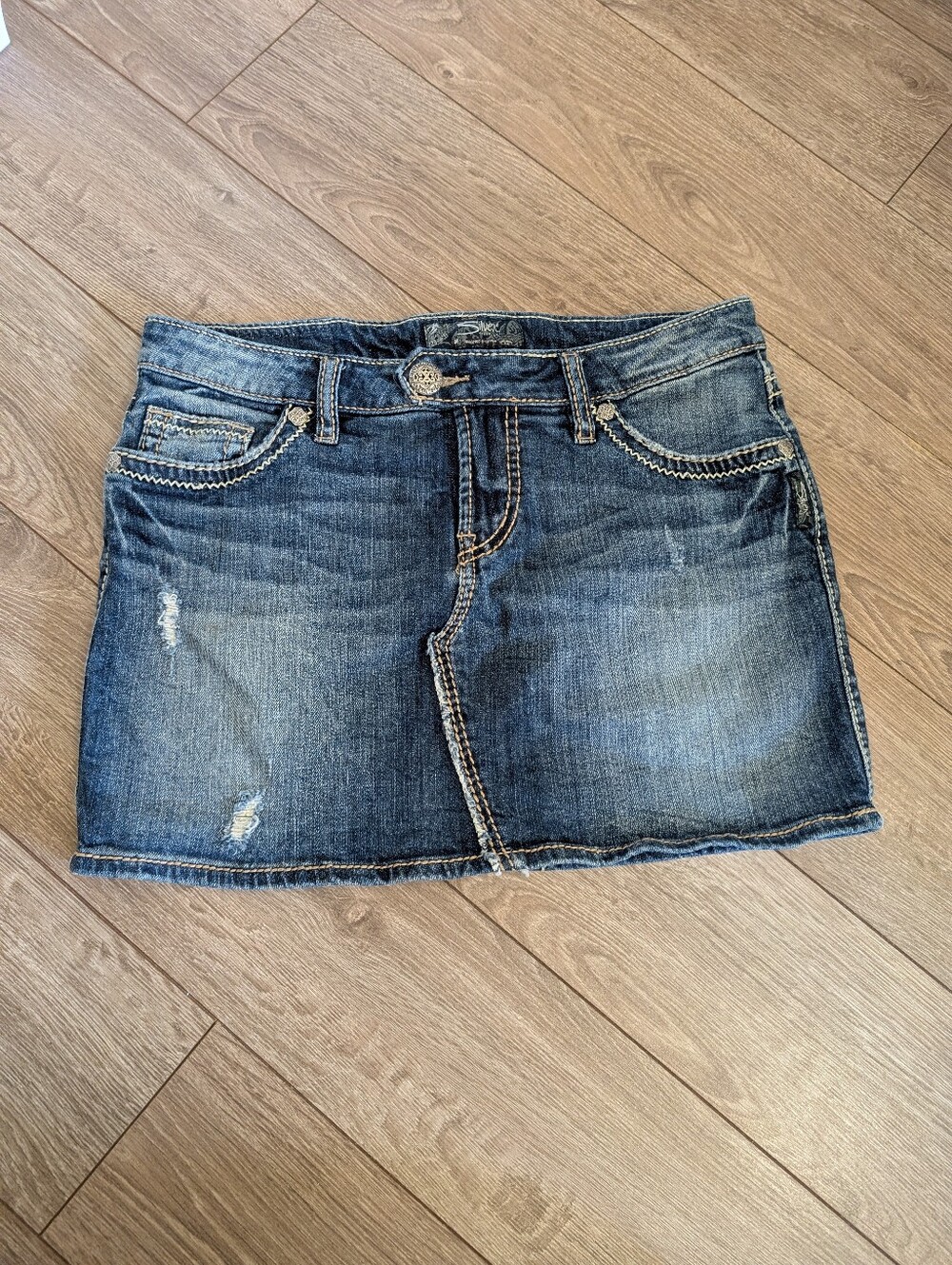 Silver Jeans Y2k Blue Distressed Denim Mini Skirt